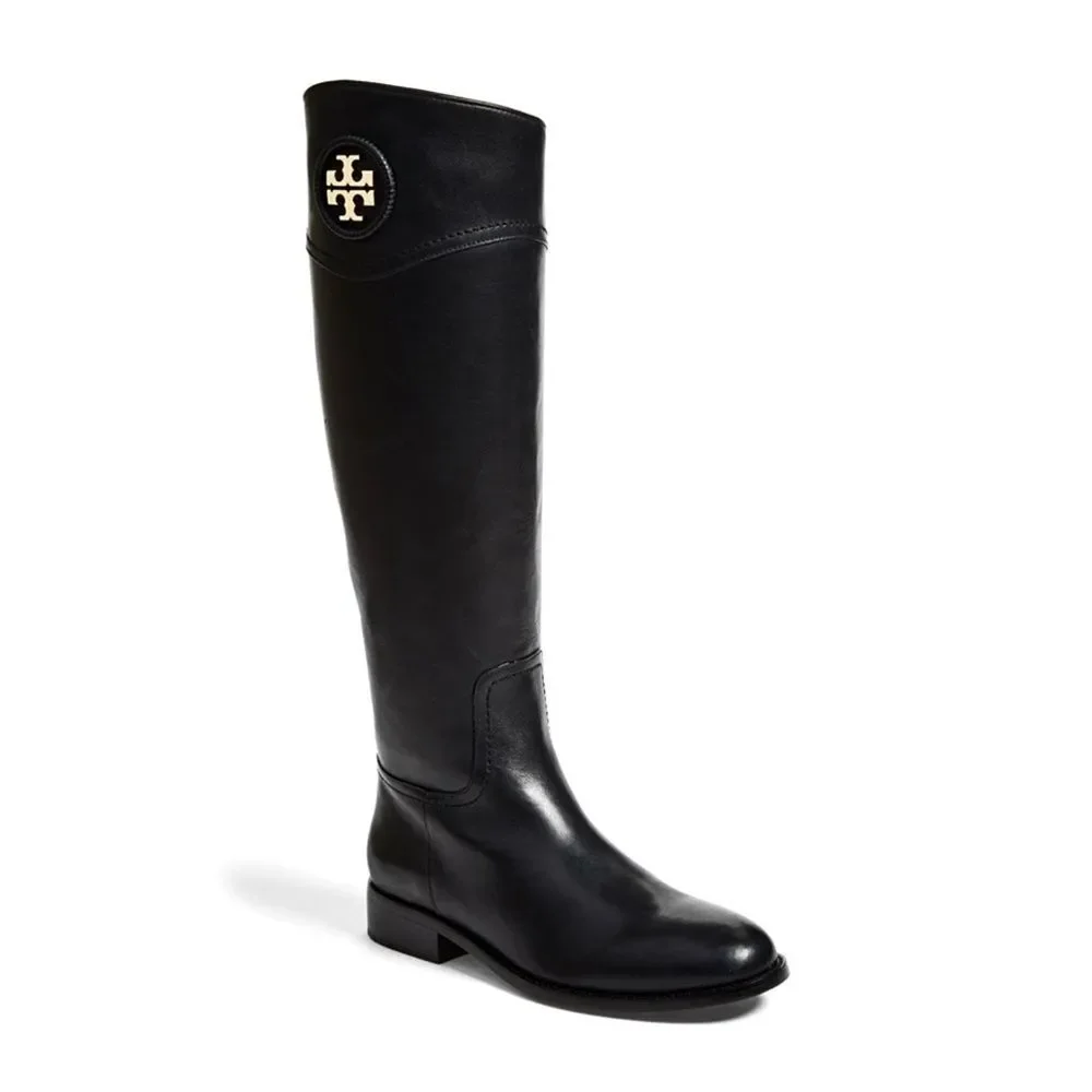 Tory Burch Ashlynn Black Boots Sz 7 Leather Riding Boots New Soles Authentic